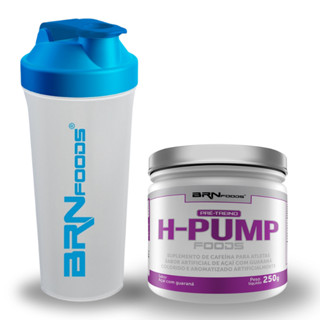Kit Pré Treino H-Pump Sabor Açaí com Guaraná 250g + Coqueteleira 600mL - BRN FOODS Kit para Aumento de Energia e Recuperação Muscular