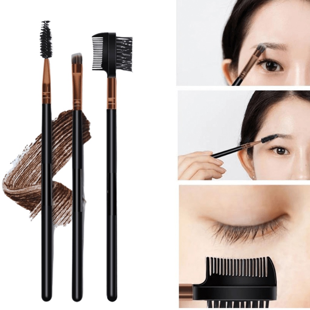 Kit 3 pinceis de maquiagem Profissional para Sombra / Cílios / Maquiagem