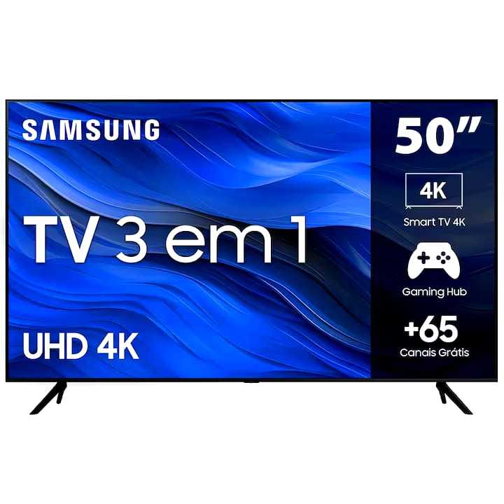 Smart TV 50" UHD 4K Samsung 50CU7700, Processador Crystal 4K, Samsung Gaming Hub, Visual Livre de Cabos, Tela sem limites, Alexa built in