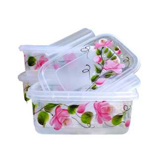 Kit 3 Pote Com Tampa Com Trava Transparente Decorado Ideal Para Marmita