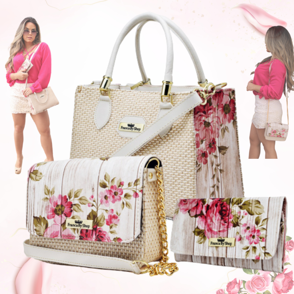 Bolsa Feminina Media Kit 3 Peças – Tote, Transversal, Carteira | Ideal para Trabalho