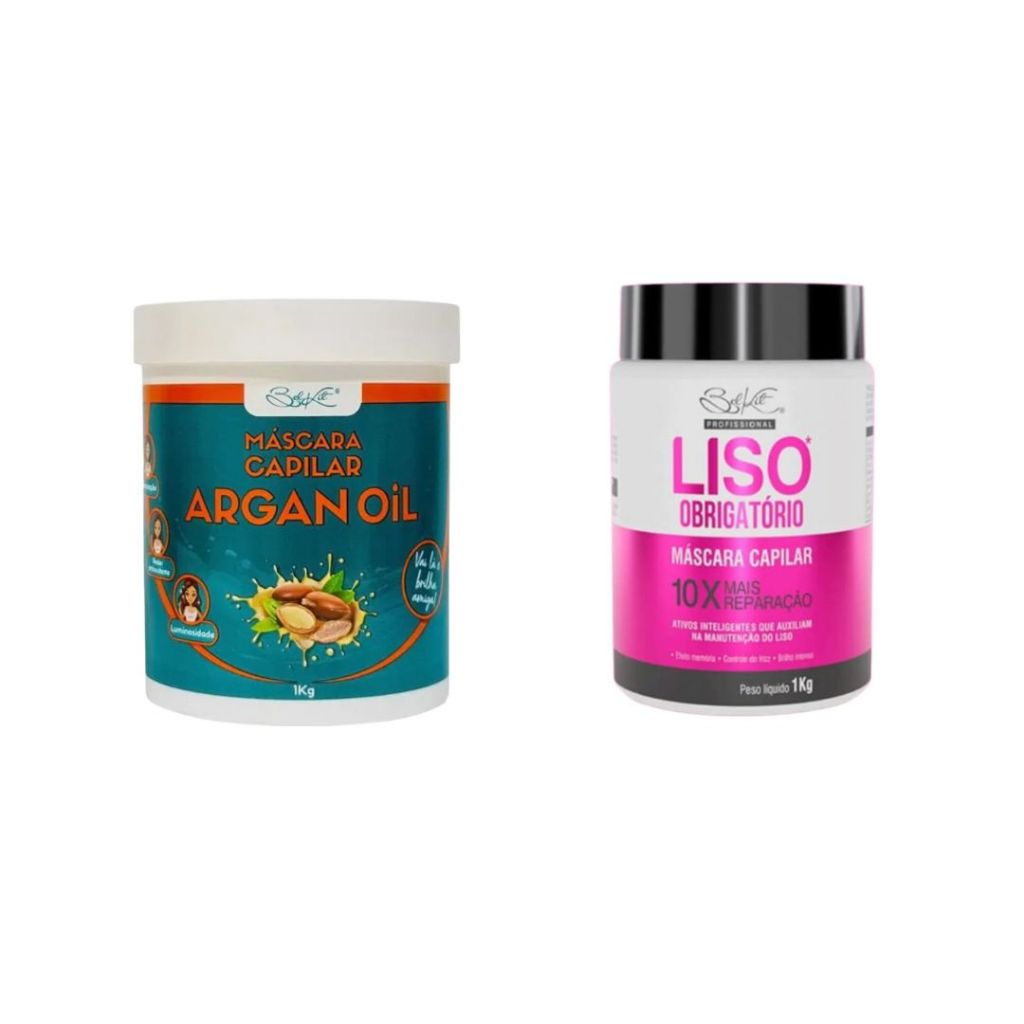 Máscara Argan Oil 1kg + Máscara Capilar Liso Obrigatório 1kg Belkit em Oferta na Shopee