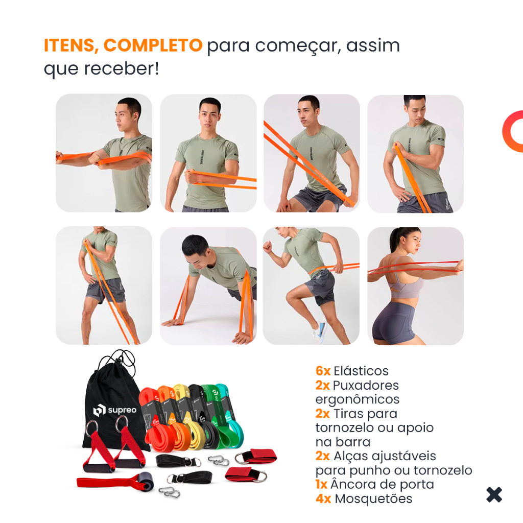 Kit 6 Elásticos Extensores Super Band Treino em Casa Academia 6 Níveis de Intensidade Musculação Envio Imediato