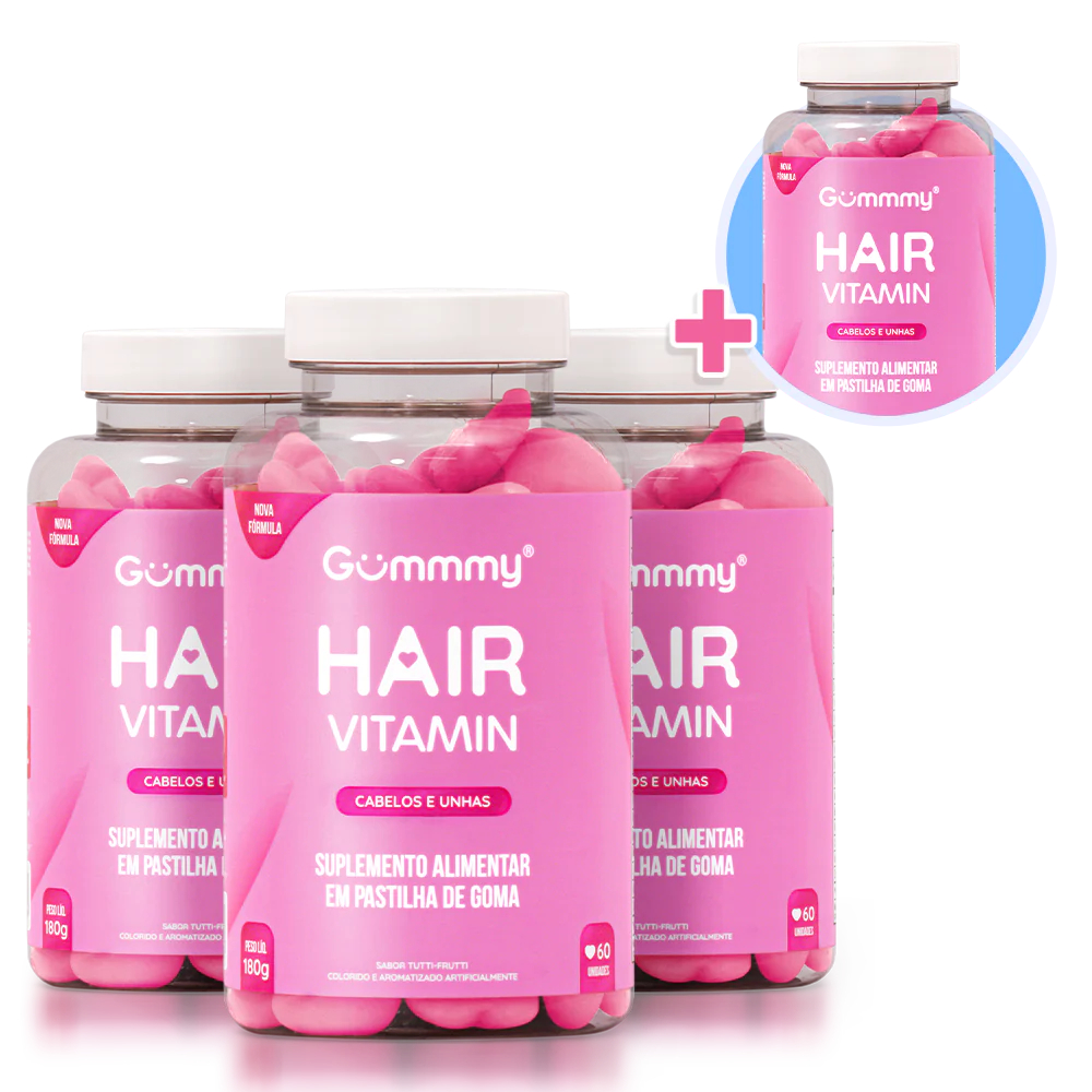 Kit 3 Gummy Hair  + 1 Pote Extra - Vitamina Para Unhas E Cabelos Em Goma em Oferta na Shopee