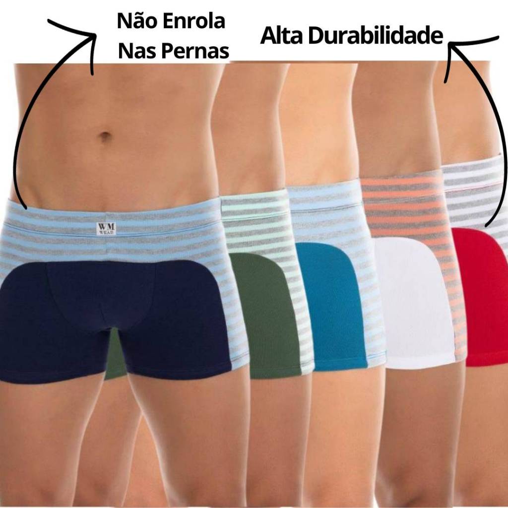 kit 5 Cuecas Box Boxer Adulto Masculina Algodão Confortável Não Enrola Nas Pernas em Oferta na Shopee