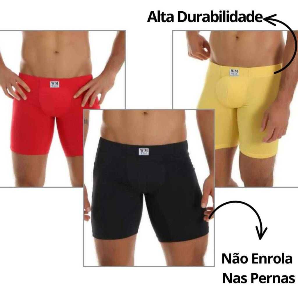 Kit 3 Cueca Ciclista Comprida Embutida Tecido Macio Evita a Assadura e não enrola nas pernas