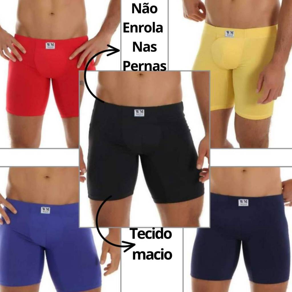 Kit 5 Cueca Ciclista Comprida Embutida Confortável Não Enrola Nas Pernas