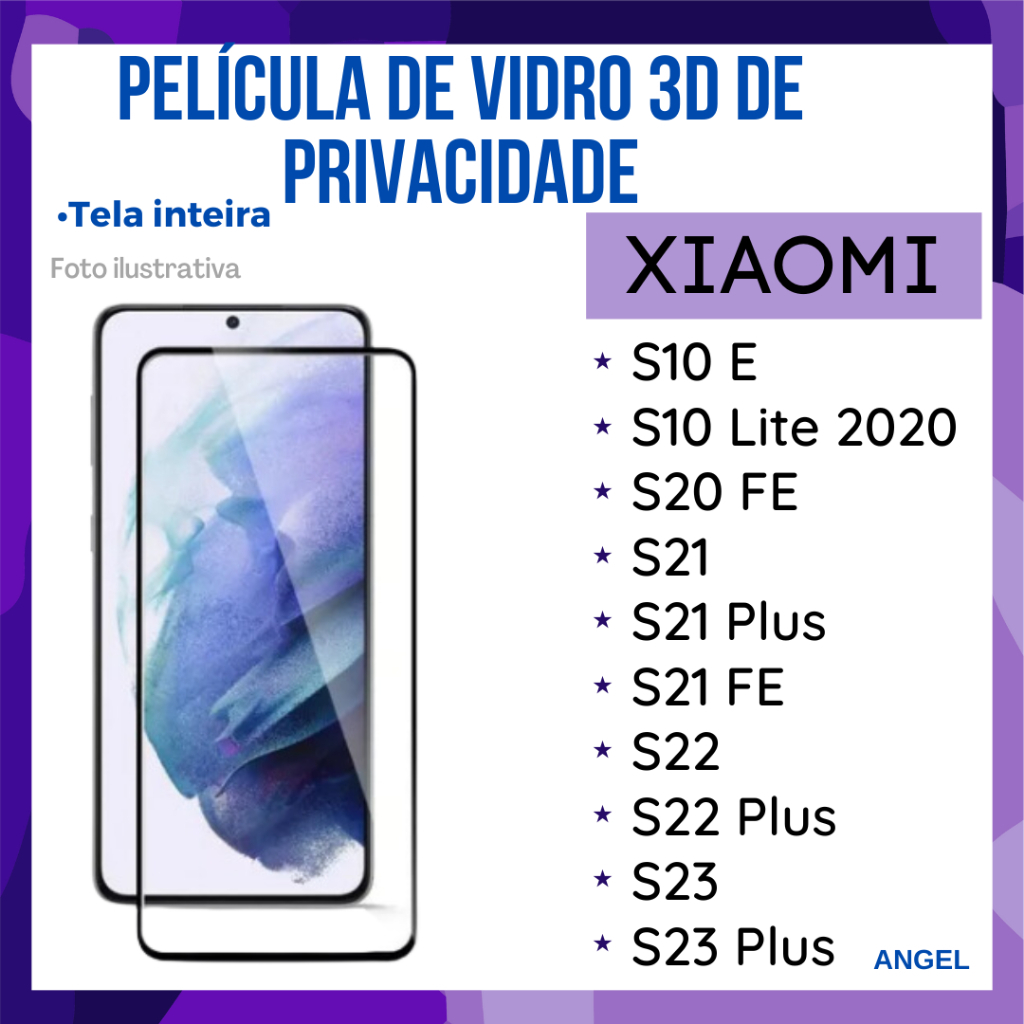 Película de vidro 3D Tela Inteira Samsung Galaxy S10 E/ S10 Lite 2020/ S20 FE/ S21/ S21 Plus/ S21 FE/ S22/ S22 Plus/ S23/ S23 Plus/ S23 FE/ Note 10 Lite/ Note 20 5G //Protetor de Tela Celular Smartphone