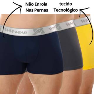 Kit 3 Cueca box boxer Poliamida Respirável Confortável Não Enrola Nas Pernas