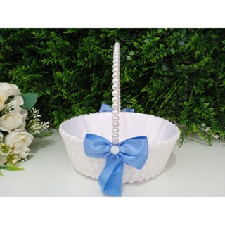 cesta florista Daminha laços azul serenity em Oferta na Shopee