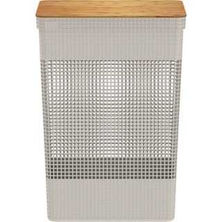 Cesto De Roupas Grid Com Tampa De Bambu 49 Litros - Bege OU em Oferta na Shopee