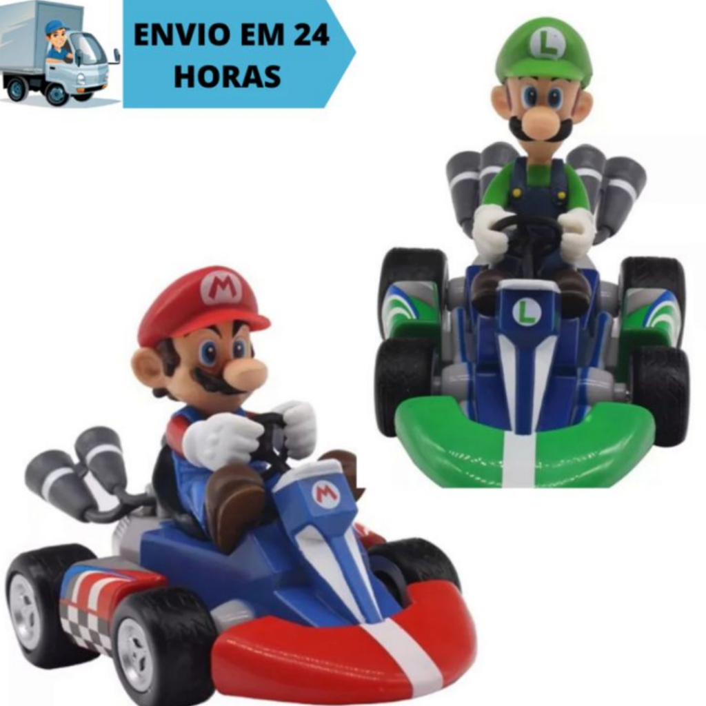 Combo Kit 2 Mario E Luigi Kart Puxar Para Trás Do Carro De Corrida Motorista Super Mario 15cm PVC Figura Brinquedos em Oferta na Shopee