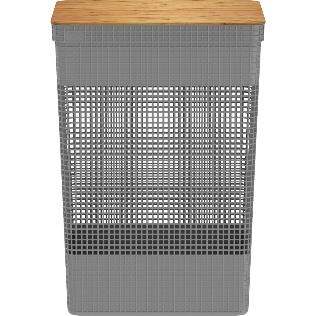 Cesto De Roupas Grid Com Tampa De Bambu 49 Litros - Chumbo OU