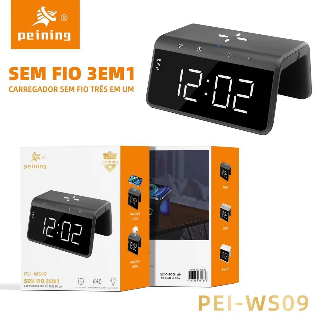 PEINING Relógio Carregador Por Indução 3 Em 1 – PEI-WS09 - Mobile & Gadgets