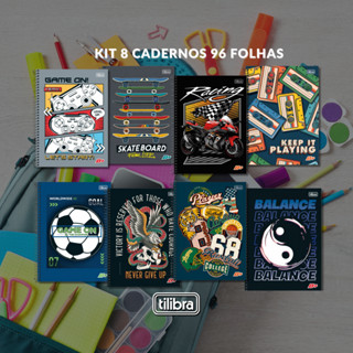 Kit 8 Cadernos Espiral Capa Dura Universitário Masculino 1 Matéria D+ Tilibra 96 Folhas