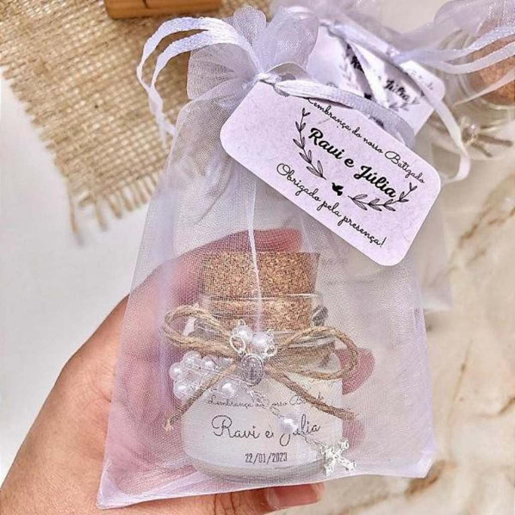 kit 25 Velas perfumadas no saquinho de organza - Lembrancinha Batizado