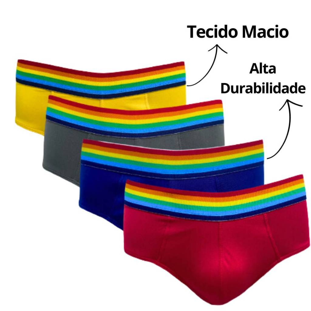 Kit 4 Cuecas slip arco iris respirável confortável alta durabilidade