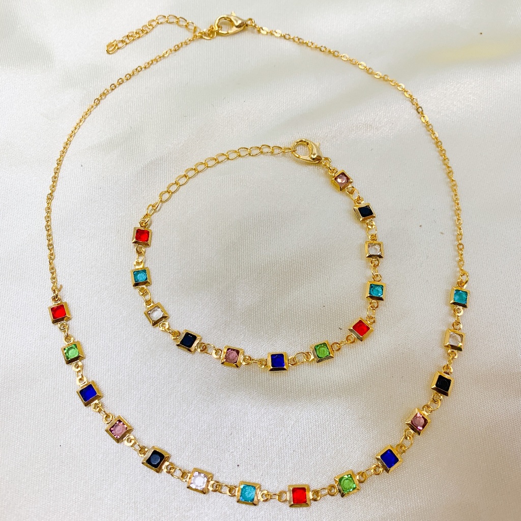 kit Choker estilo europeu e americano Folheado banhado a ouro 18k e prata 925