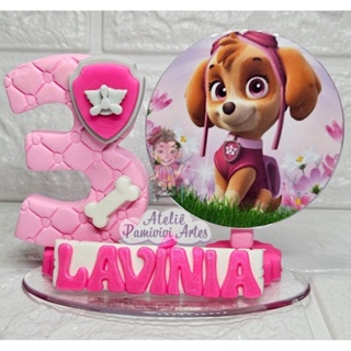 vela de aniversário Skye patrulha canina topo de bolo cenário biscuit em Oferta na Shopee