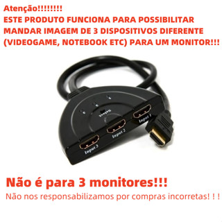 Hub Adaptador Hdmi Switch HDTV 3x1 Com 3 Portas 1080p Para Televisão