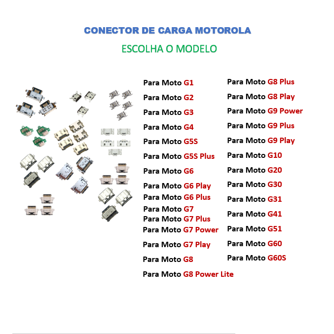 Conector De Carga Motorola Moto G1 / G2 / G3 / G4 / G5 / G6 / G7 Power / G9 Plus / G9 Power / G8 Plus / G8 Play / G31 / G41 / G60 / G60s