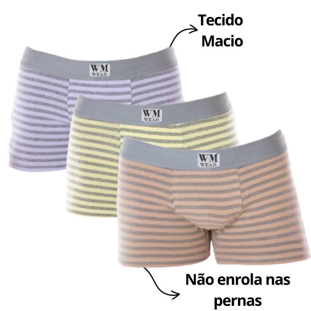 kit 3 Cuecas Box Boxer Adulto Masculina Confortável não enrola nas pernas