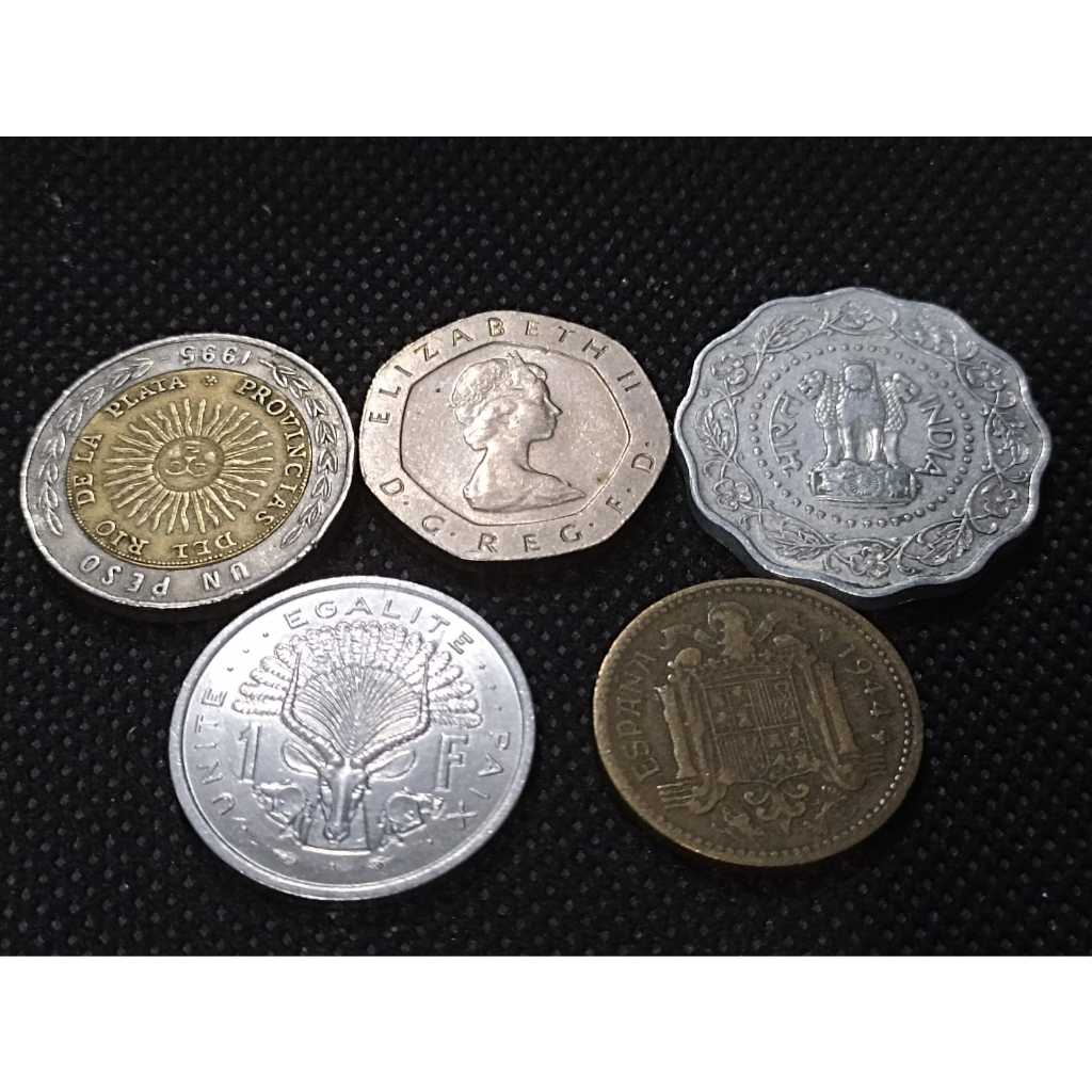 Moeda Digibult, Espanha, Inglaterra, Índia  Lote com 5 peças conforme a foto