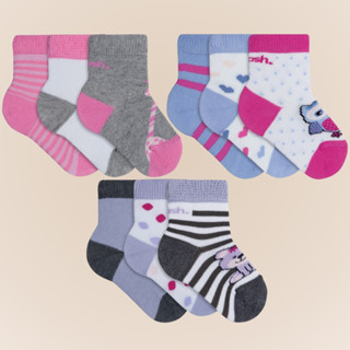Kit 9 Pares de Meias Mash para Bebes Estampada em Algodao Cano Medio Recem Nascido de 0 a 21