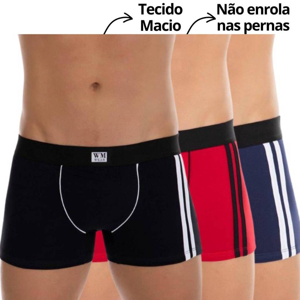 Kit 3 Cuecas Box Boxer Adulto Masculina Algodão confortável não descostura na máquina