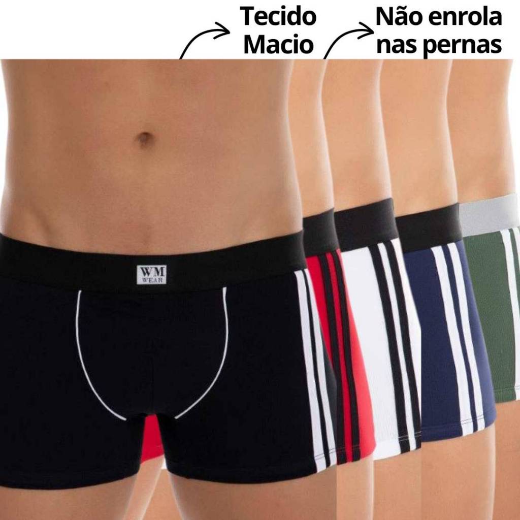 Kit 5 Cuecas Box Boxer Adulto Masculina Algodão confortável não enrola nas pernas