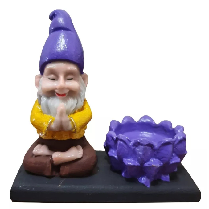 Incensário Vareta e Porta Vela Decoração Gnomo E Duende Roxo