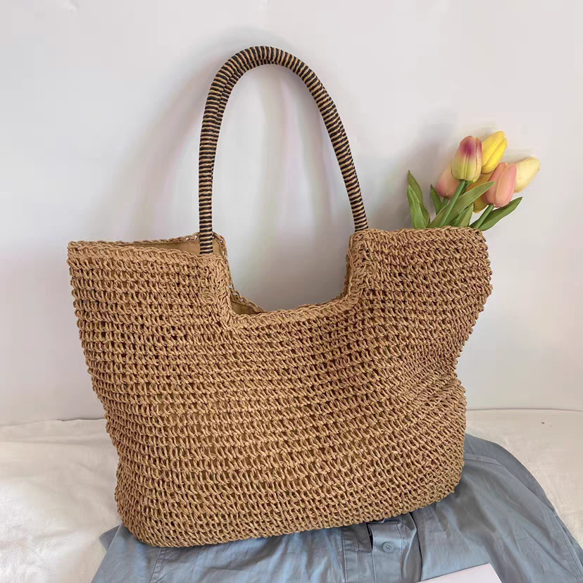 Bolsa feminina de palha saco grande bolsa de praia com alça transversal tote C11797