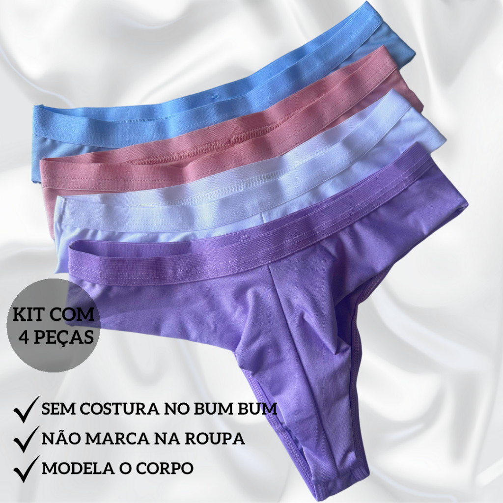 Kit com 4 Calcinhas Sem Costura no Bumbum Levanta Bumbum