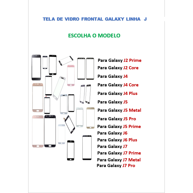Tela De Vidro Frontal Visor Samsung Galaxy J2 Prime / J2 Core / J4 / J4Core / J4+ / J5 / J6 /J7 Pro / J8