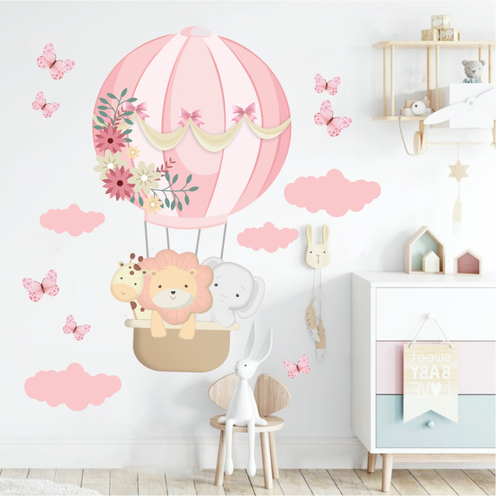 Adesivo de Parede Infantil Balão Safari Rosa