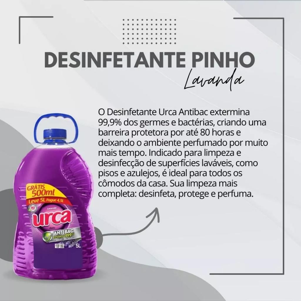 Kit com 2 Desinfetantes Urca 5 Litros Lavanda Antibac Limpeza Pinho 5000ml — imagem 2 de 2