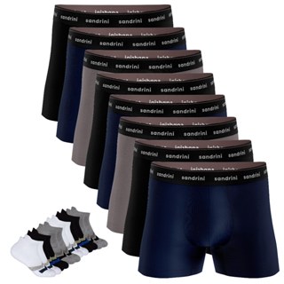 Promoção Kit 8 Cuecas Sandrini Boxer Algodão Adulto + 6 Meias