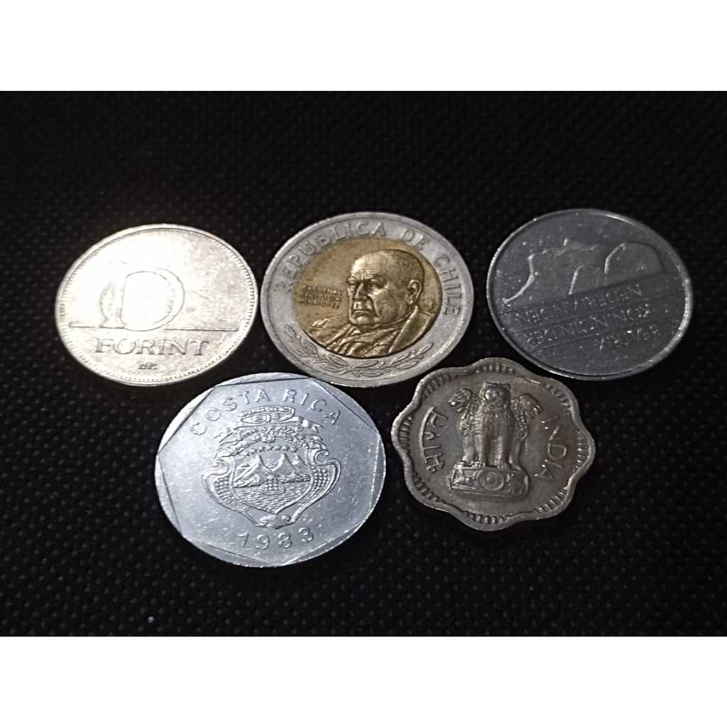 Moeda Holanda, Hungria, Costa Rica, Chile e Índia Lote com 5 peças conforme a foto