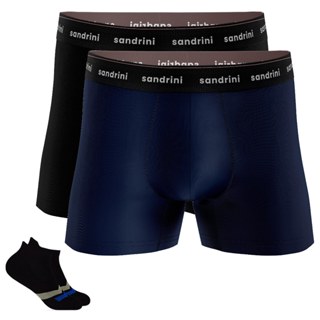Kit 2 Cuecas Boxer Sandrini Box Algodão Adulto + 2 Meias