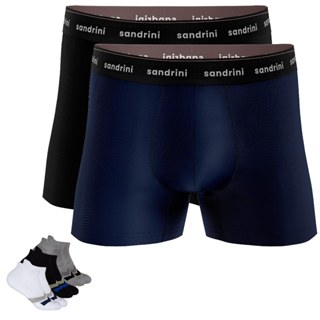 Kit 2 Cuecas Boxer Adulto Sandrini Box Algodão + 6 Meias