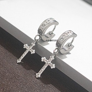 brinco de cruz argola Cravejada prata prateado em aço inox pedrinha zircônia Cruzados Cúbica masculino feminino