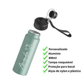 Garrafa Personalizada 800ml com Bocal - Alumínio, Nome, Time, Profissão, Logotipo