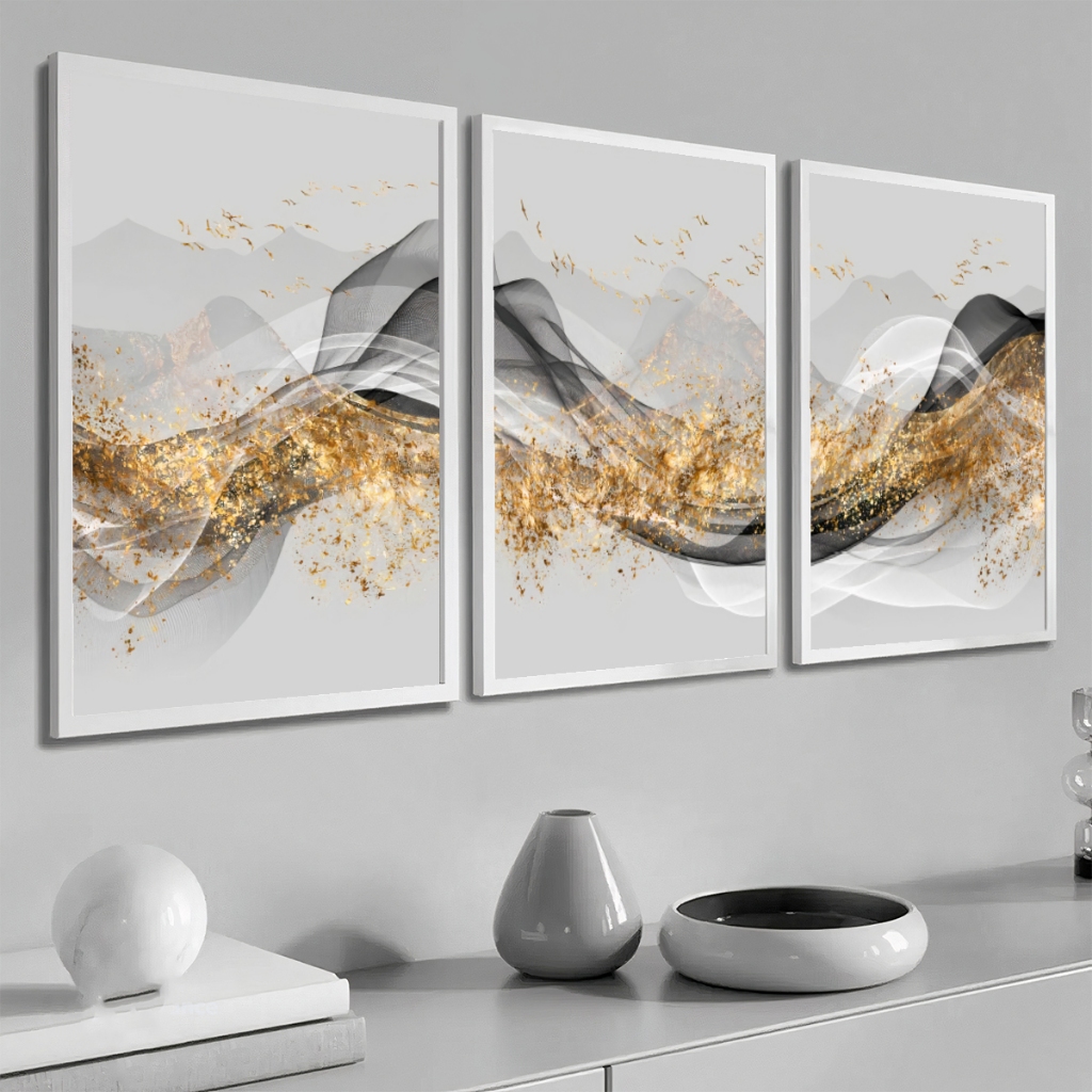 Kit 3 Quadros Decorativos Para Sala Grande 50x70 Com Moldura Moderno · foto 2