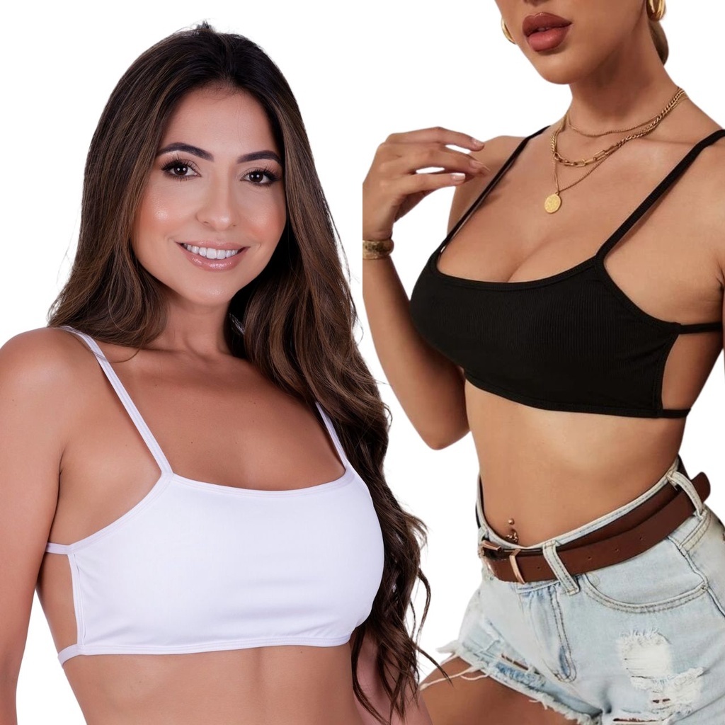Kit 2 Top Faixa Cropped Fitness Costa Nua Moda Gringa Blogueira em Oferta na Shopee