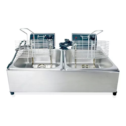 Fritadeira elétrica industrial 10 lts 2 cubas industrial aço inox em Oferta na Shopee