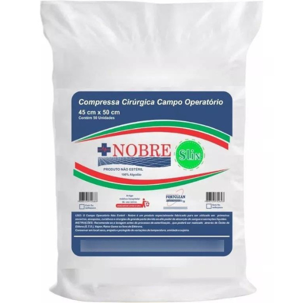 Compressa Cirurgica Campo Operatório Não Estéril 45 X 50 C/ 50 Und - Fortclean 100% algodao em Oferta na Shopee