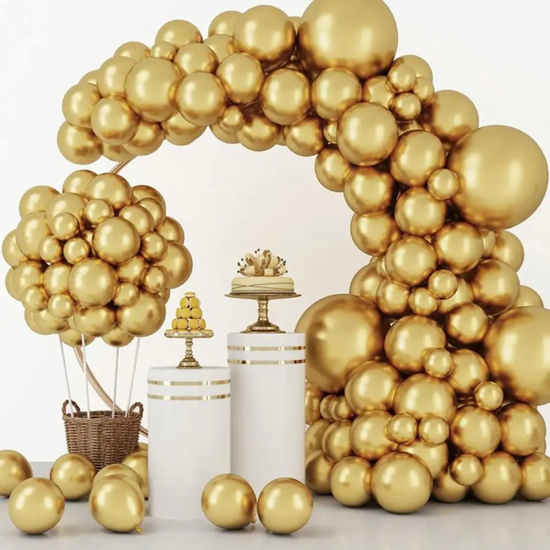 KIT 25 BALÃO DOURADO CROMADO 9’ + 50 BALÃO 5’ DOURADO CROMADO em Oferta na Shopee