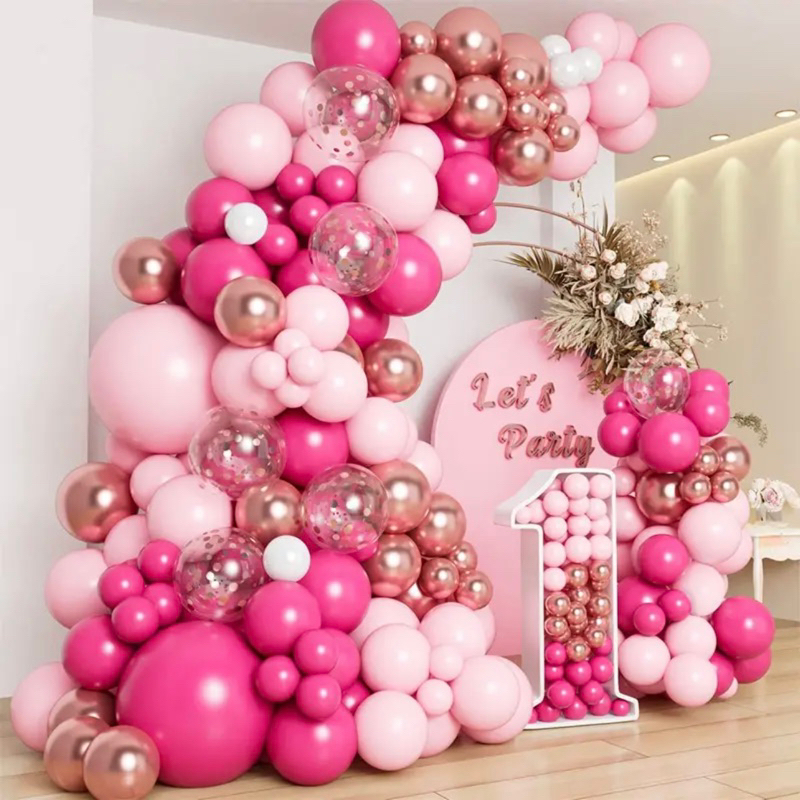 kit 125 BALAO 50 BALÃO PINK 7’ + 50 BALÃO ROSA CANDY 8’ + 25 BALÃO ROSE GOLD CROMADO 5’ - Home & Living