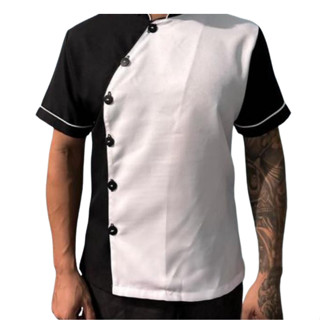 Dolma Chef De Cozinha uniforme profissional gastronomia Branca e preta Detalhes Pretos unissex