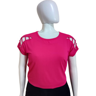 Blusa Feminina Plus Size Viscolycra Manga Curta Lisa Gola Redonda Tamanho GG Modelo 037